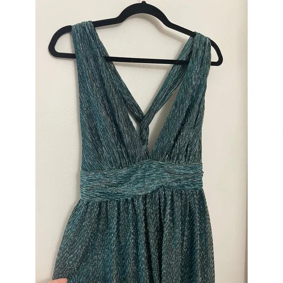 Lulus Ailey Gold and Teal Blue Skater Party Sparkle Cocktail Mini Dress‎ L - Picture 4 of 12